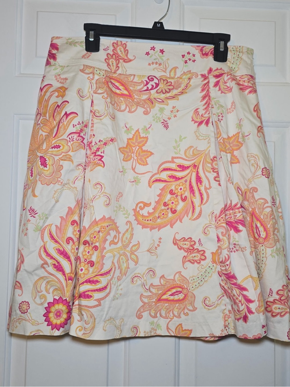George Mark Eisen Vibrant Flare Pleated Skirt Sz 12 Orange & Pink Paisley Preppy